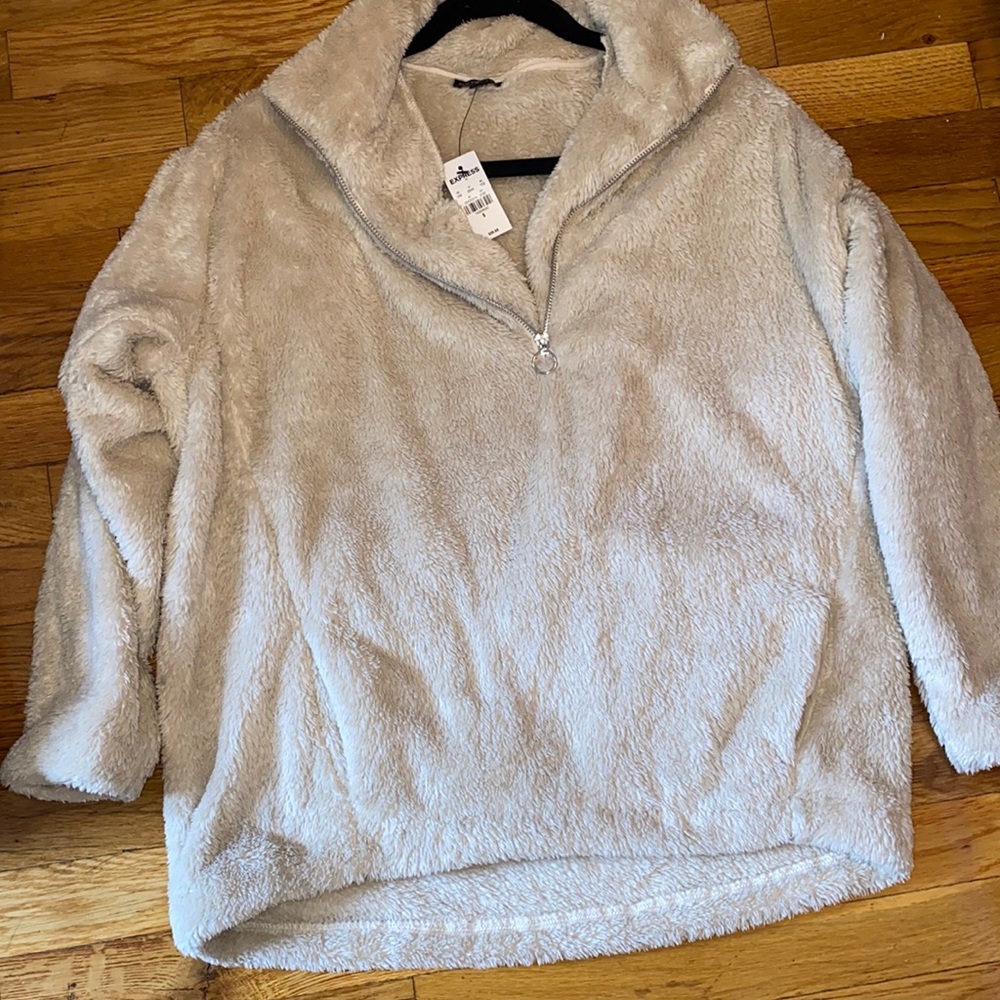 Express Beige Fuzzy Jacket Size S